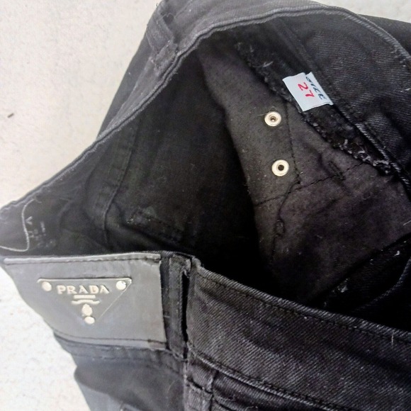 Prada BLACK Jeans MILANO Italy Sz 27  Embelished Jewels Pockets Straight Y2k - Picture 8 of 16